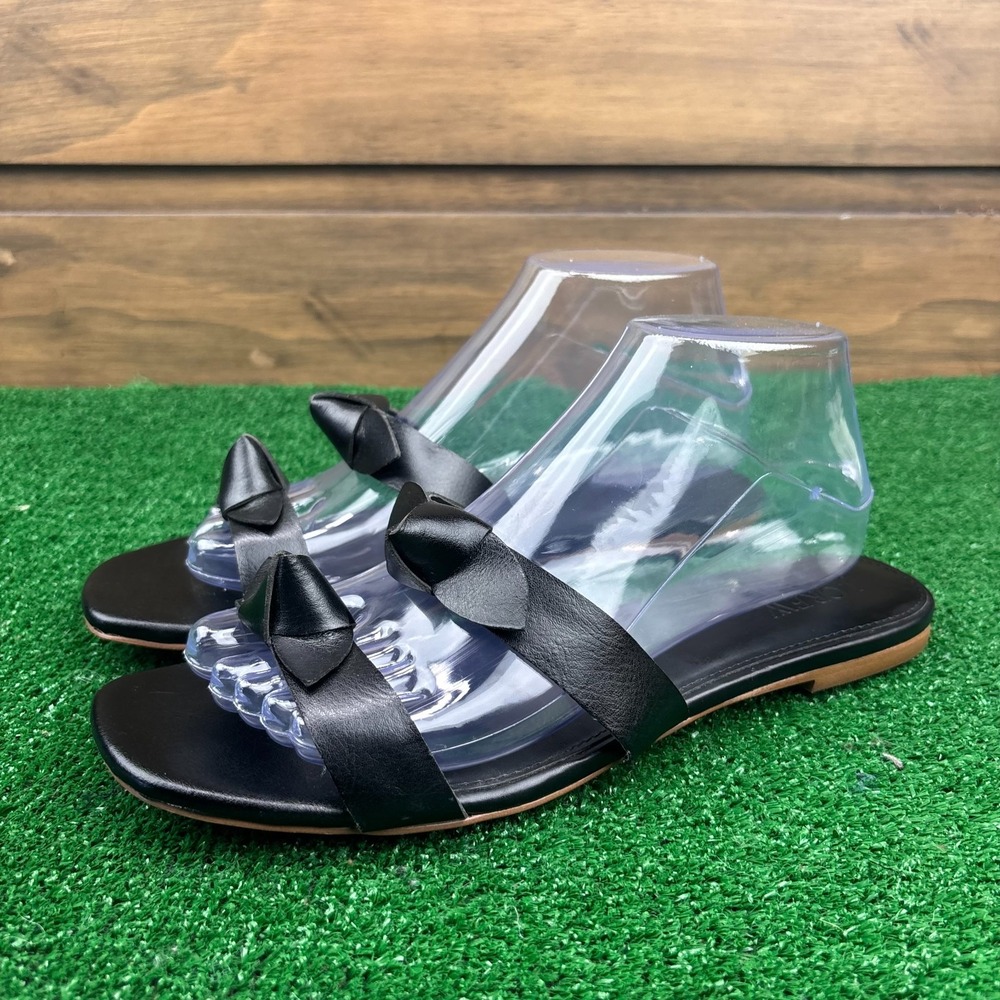 J.‎ Crew Sandals Women's US 9 Black Nappa Leather Comfort Bow Open Toe Slip On